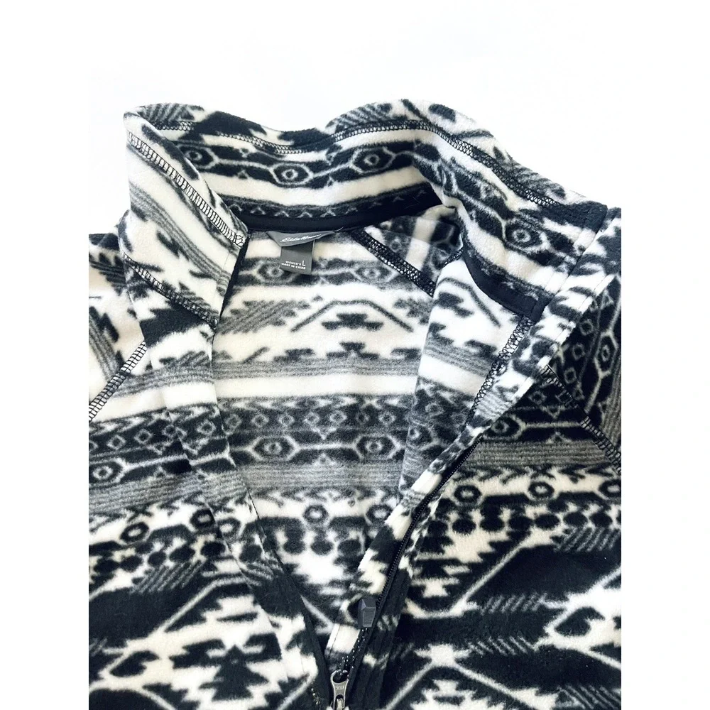 Eddie Bauer‎ 1/4 zip fleece pullover top womens Large black white Southwest